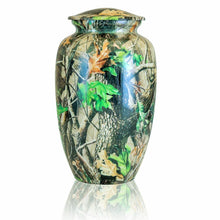Load image into Gallery viewer, Large/Adult 220 Cubic Inches Camouflage Sportsman Brass Cremation Urn for Ashes
