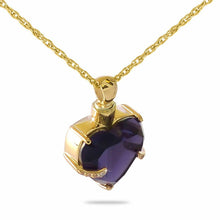 Load image into Gallery viewer, 10K Gold Purple Crystal Heart Pendant/Necklace Funeral Cremation Urn for Ashes
