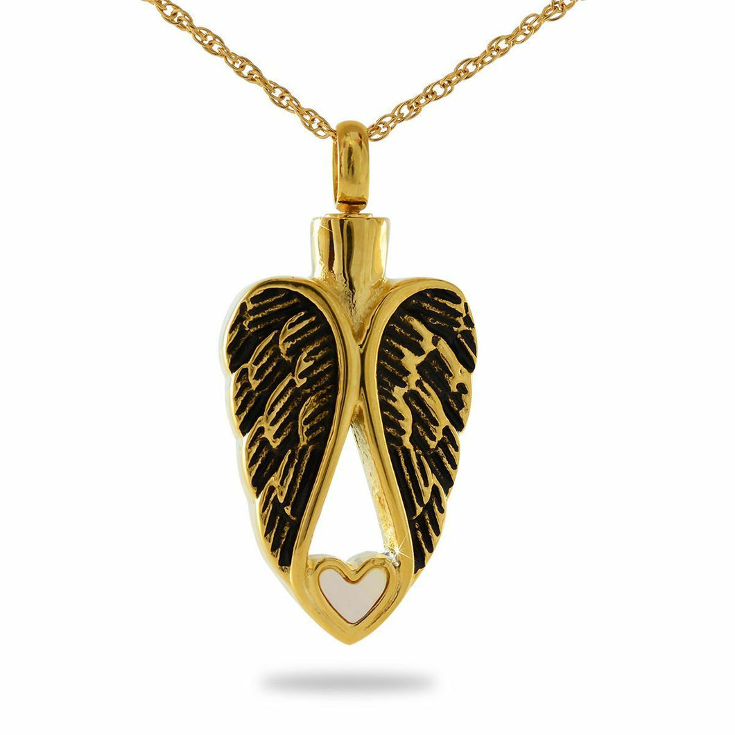 Stainless Steel/Gold Plated Heart of an Angel Pendant/Necklace Cremation Urn