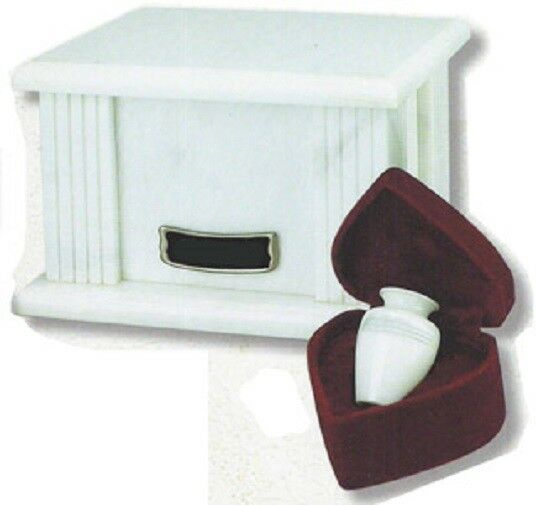 Set of Adult(210 cubic inch) & Keepsake(3 in) Marble Cremation Urns w/nameplate