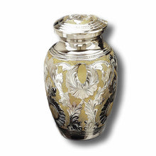 Load image into Gallery viewer, Classic Silver/Gold Keepsake Brass Cremation Urn with Velvet Heart Case 3 Inches
