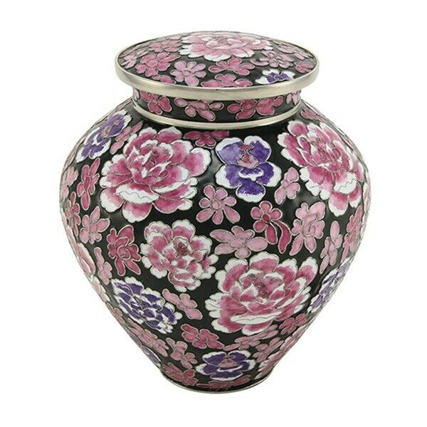 Large/Adult Filigree Cloisonné Floral Pink Funeral Cremation Urn For Ashes