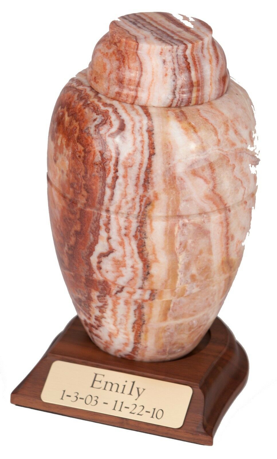 Large 168 Cubic Inches Caramel Marble Vase Urn for Ashes with Engravable Base