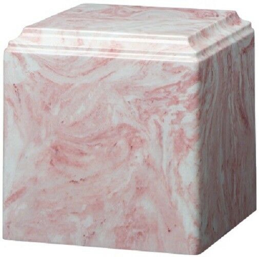 Large/Adult 280 Cubic Inch Pink Cultured Marble Cube Cremation Urn for Ashes