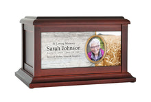 Load image into Gallery viewer, Large/Adult 200 Cubic Inch Wheat Crop Wood Photo Funeral Cremation Urn for Ashes
