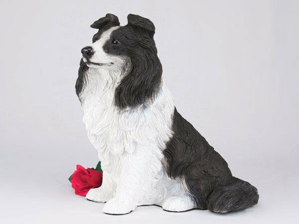 Large 217 Cubic Ins Black & White Border Collie Resin Urn for Cremation Ashes