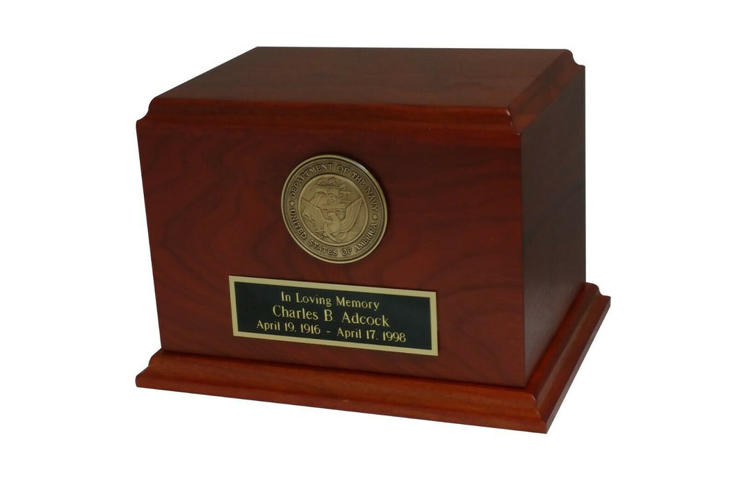 Large/Adult Walnut 200 Cubic Inch Funeral Cremation Urn for Ashes - Navy