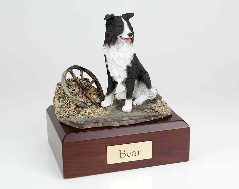 Border Collie, Sitting Pet Cremation Urn Available in 3 Diff Colors & 4 Sizes
