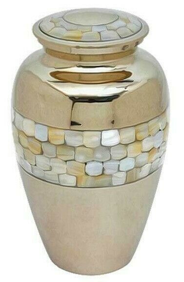 Large/Adult 200 Cubic Inch Mother of Pearl Brass Funeral Cremation Urn for Ashes