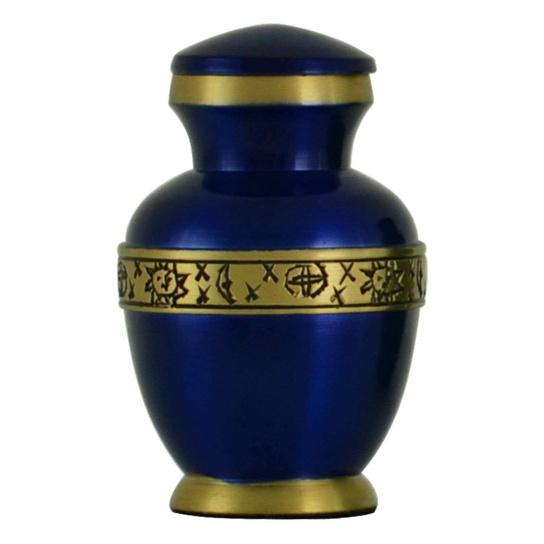 Small/Keepsake 4 Cubic Inches Blue Moon & Stars Brass Cremation Urn for Ashes