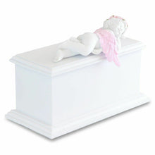Load image into Gallery viewer, Small/Keepsake 80 Cubic Inch Pink Resting Angel Wood Funeral Cremation Urn
