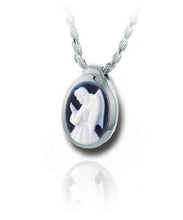 Load image into Gallery viewer, Sterling Silver &amp; Blue Agate Angel Cameo Funeral Cremation Urn Pendant w/Chain

