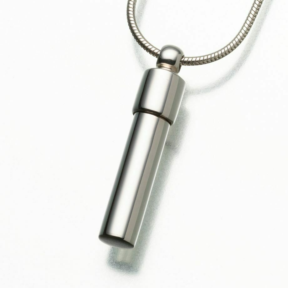 Sterling Silver Cylinder Memorial Jewelry Pendant Funeral Cremation Urn