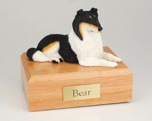 Load image into Gallery viewer, Tri-color Collie Pet Funeral Cremation Urn Avail in 3 Different Colors &amp; 4 Sizes
