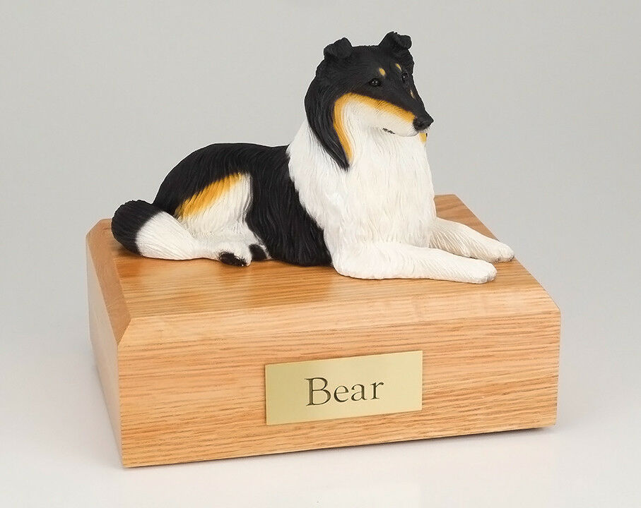 Tri-color Collie Pet Funeral Cremation Urn Avail in 3 Different Colors & 4 Sizes