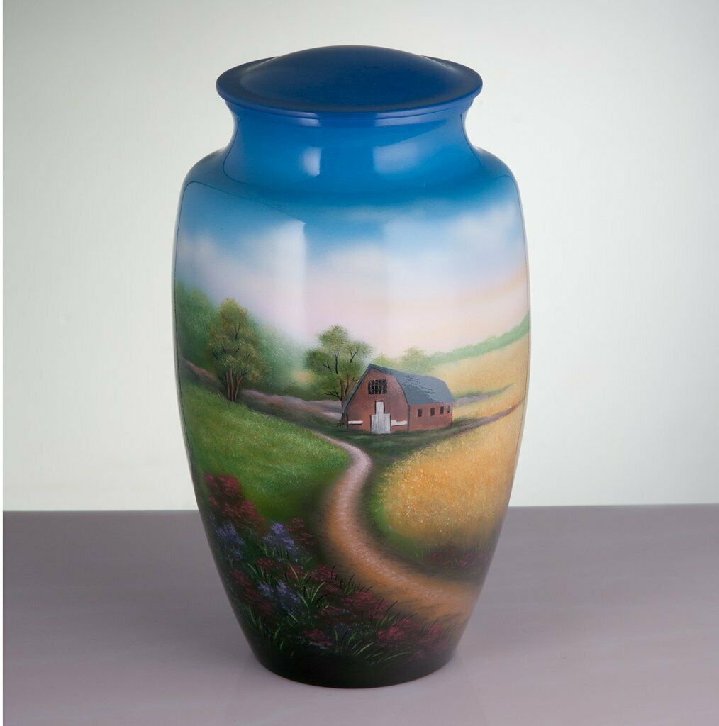 Large/Adult 200 Cubic Inch Hand-Painted Farmhouse Metal Funeral Cremation Urn