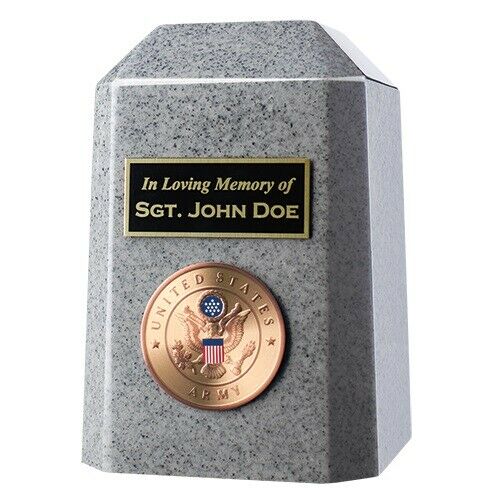 Small/Keepsake Military Funeral Cremation Urn w/ Nameplate Cultured Granite Gray