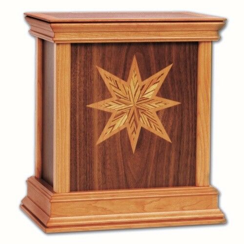 Large/Adult 225 Cubic Inch Walnut Star Handcrafted Wood Funeral Cremation Urn