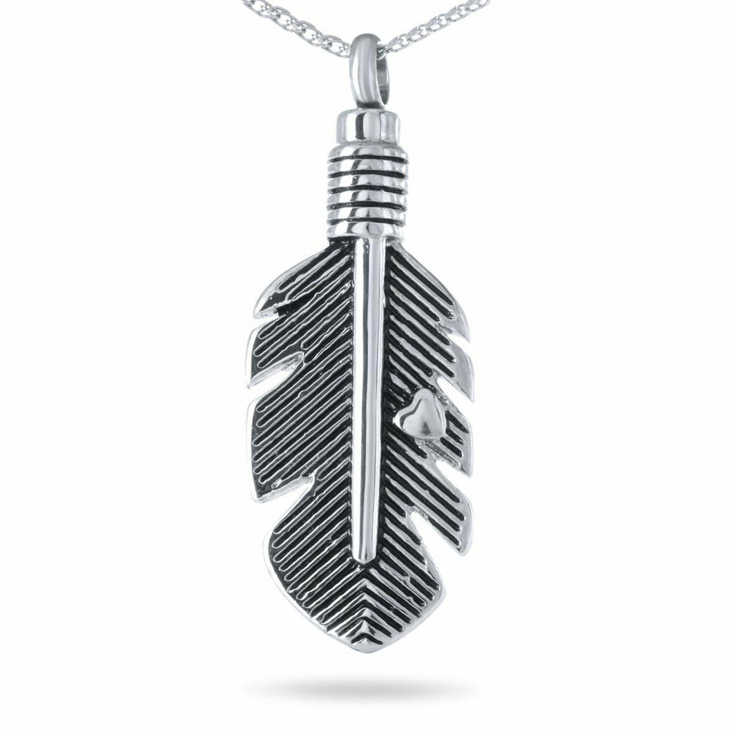 Stainless Steel Delicate Feather Pendant/Necklace Funeral Cremation Urn