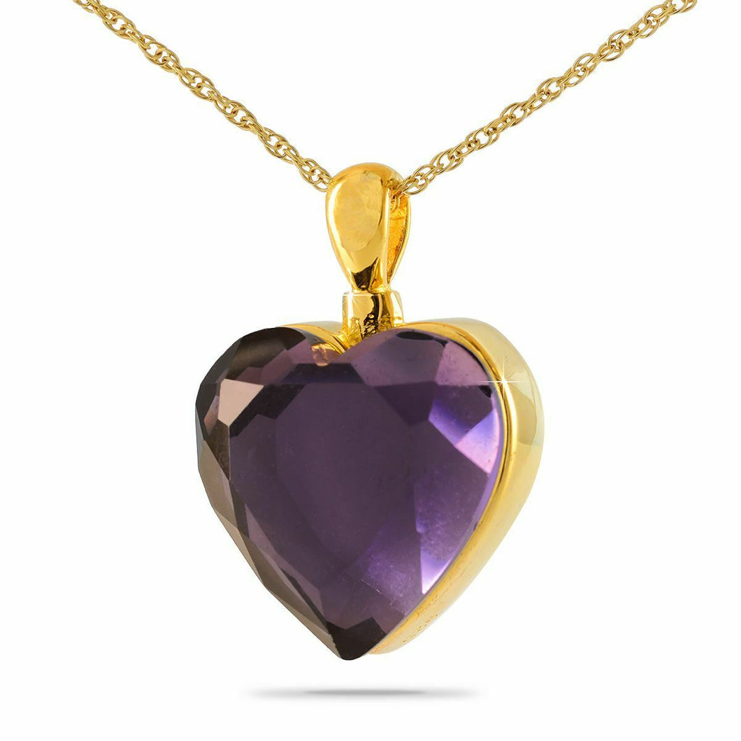 18K Solid Gold Purple Heart Pendant/Necklace Funeral Cremation Urn for Ashes