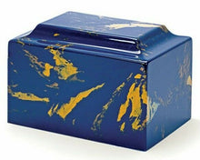 Load image into Gallery viewer, Classic Marble Blue &amp; Gold Oversized 325 Cubic Inch Cremation Urn, TSA Approved
