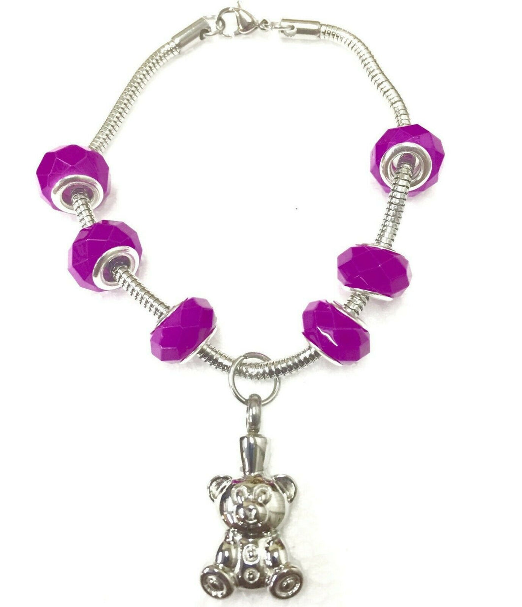 Elegant Fuschia Murano Bead Cremation Bracelet Funeral Cremation Urn for Ashes