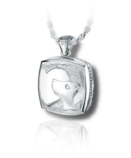 Sterling Silver Cushion Puppy & Heart Cremation Urn Pendant for Ashes w/Chain