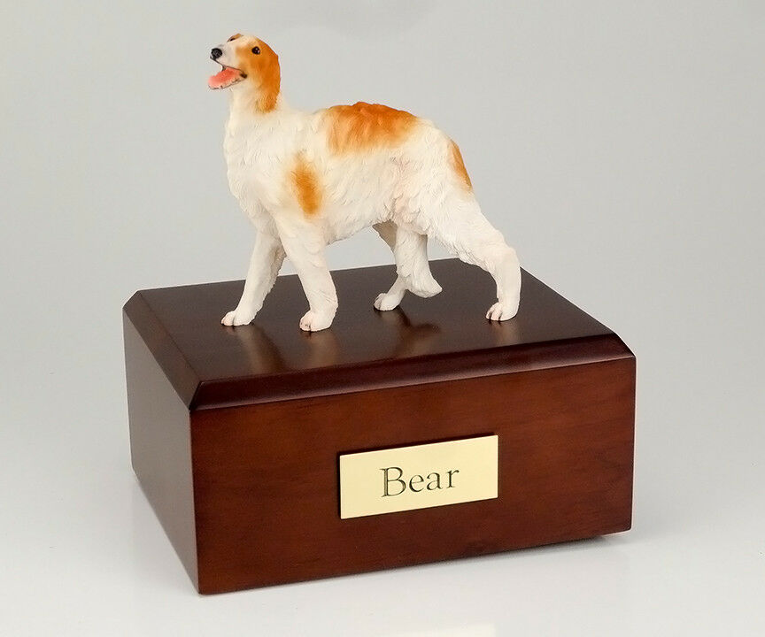 Borzoi Pet Funeral Cremation Urn, Engraved. Avail. 3 Different Colors 4 Sizes