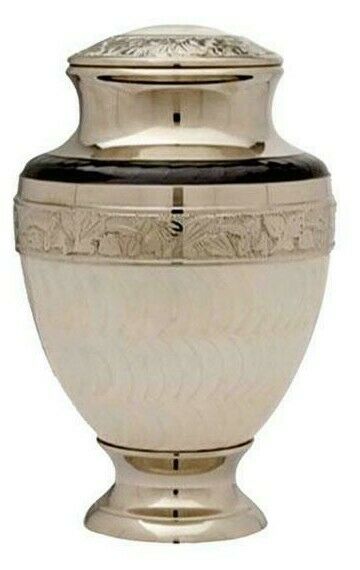 Large/Adult 200 Cubic Inch Brass White Pearl Funeral Cremation Urn for Ashes
