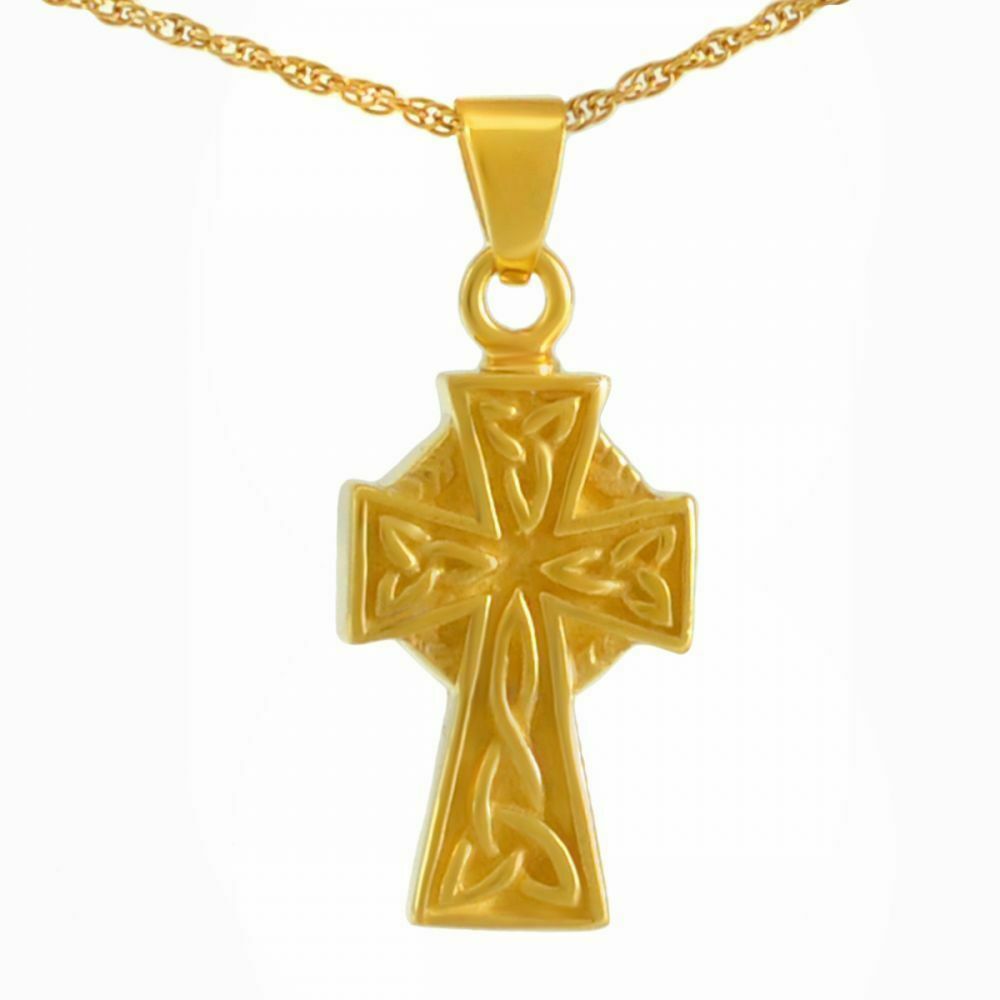 18K Solid Gold Celtic Cross Pendant/Necklace Funeral Cremation Urn for Ashes