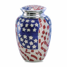 Load image into Gallery viewer, Large/Adult 220 Cubic Inches American Flag Brass Funeral Cremation Urn for Ashes
