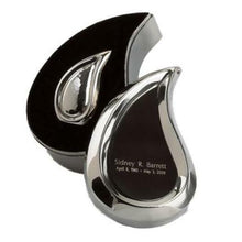 Load image into Gallery viewer, Small/Keepsake 3 Cubic Inches Tear Drop Silver Cremation Urn with Engraved Case
