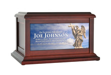 Load image into Gallery viewer, Large/Adult 200 Cubic Inches Angel Statue with Cross Wood Photo Cremation Urn
