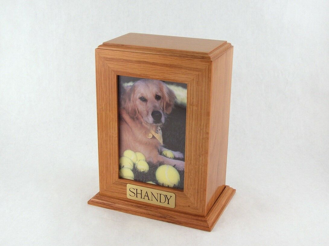 Large 148 Cubic Inches Oak Framed Photo Urn for Ashes with Engravable Nameplate