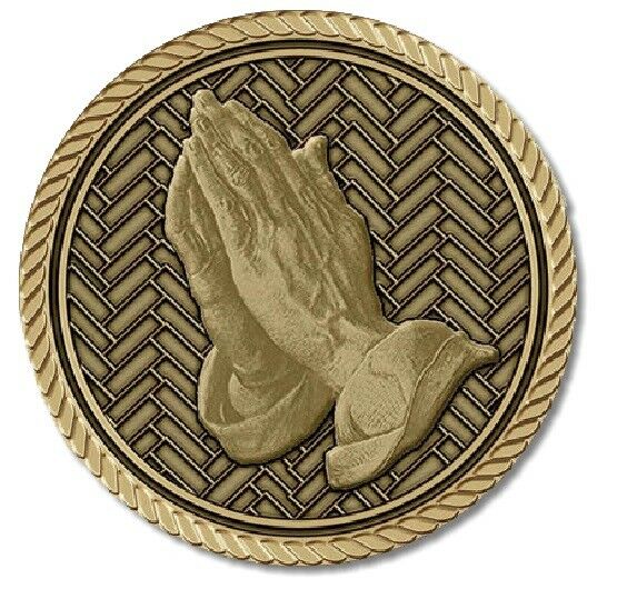 Praying Hands (To Left) Medallion for Box Cremation Urn/Flag Case - 2 Inch Diam
