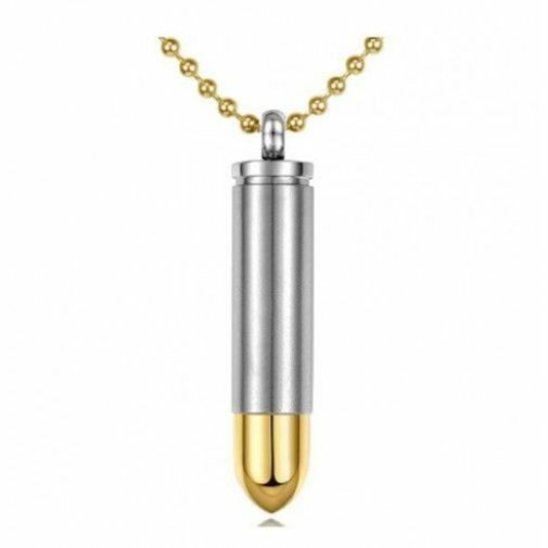 Gold Tipped Bullet Stainless Steel Pendant/Necklace Cremation Urn for Ashes