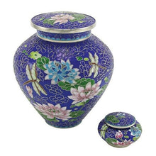 Load image into Gallery viewer, Large/Adult Cloisonne Lily Dragonfly Funeral Cremation Urn For Ashes 200 Cu. In.
