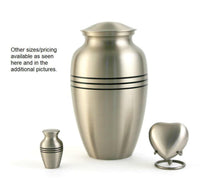 Load image into Gallery viewer, Solid Brass Classic Pewter Color Large Funeral Cremation Urn, 195 Cubic Inches
