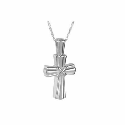 Sterling Silver Lashed Cross Pendant/Necklace Funeral Cremation Urn for Ashes