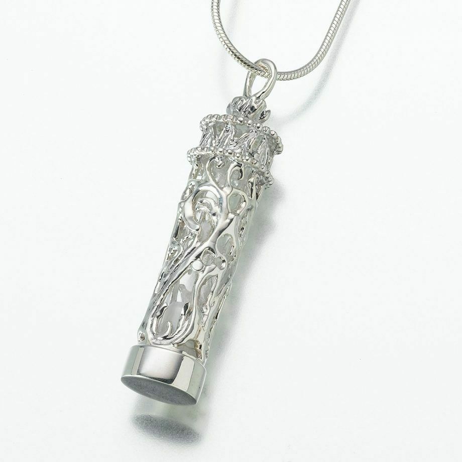 Chromate Sterling Silver Filigree Cylinder Jewelry Pendant Funeral Cremation Urn