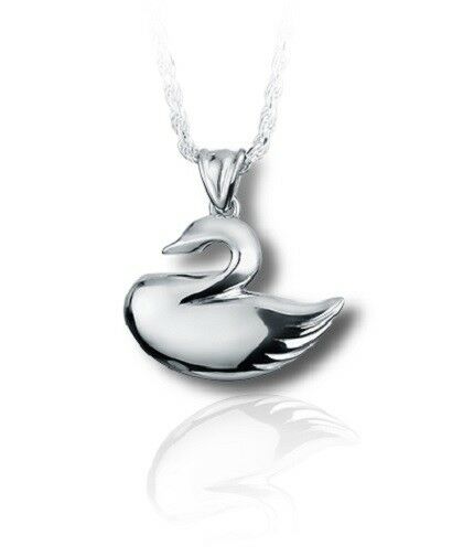 Sterling Silver Swan Funeral Cremation Urn Pendant for Ashes w/Chain