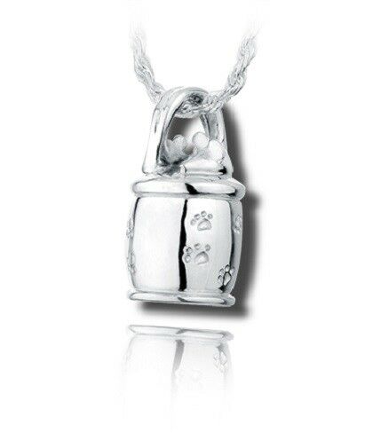 Sterling Silver Cat Cookie Jar Funeral Cremation Urn Pendant for Ashes w/Chain