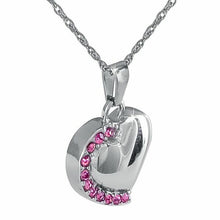 Load image into Gallery viewer, Small/Keepsake Pink Stones Heart Pendant Funeral Cremation Urn for Ashes
