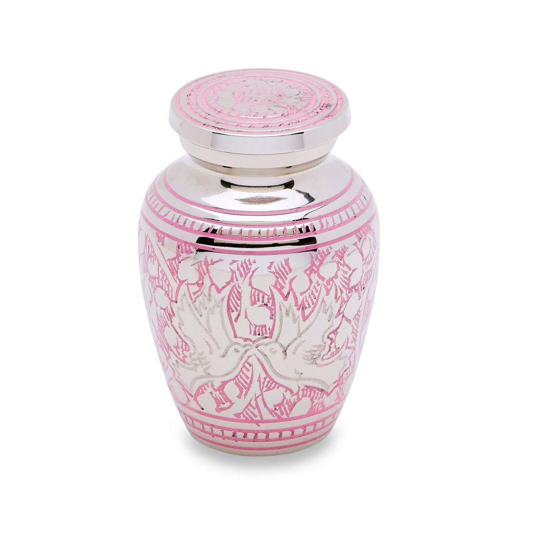 Small/Keepsake 3 Cubic Ins Pink Loving Doves Funeral Cremation Urn for Ashes