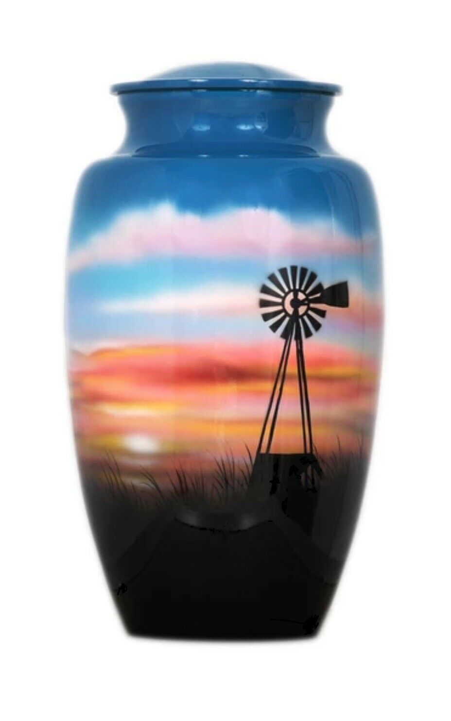 Large/Adult 200 Cubic In. Sunset Windmill Aluminum Cremation Urn For Ashes