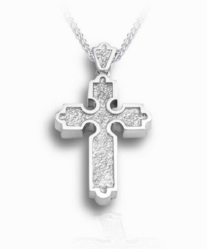 Sterling Silver Roman Cross Funeral Cremation Urn Pendant for Ashes with Chain