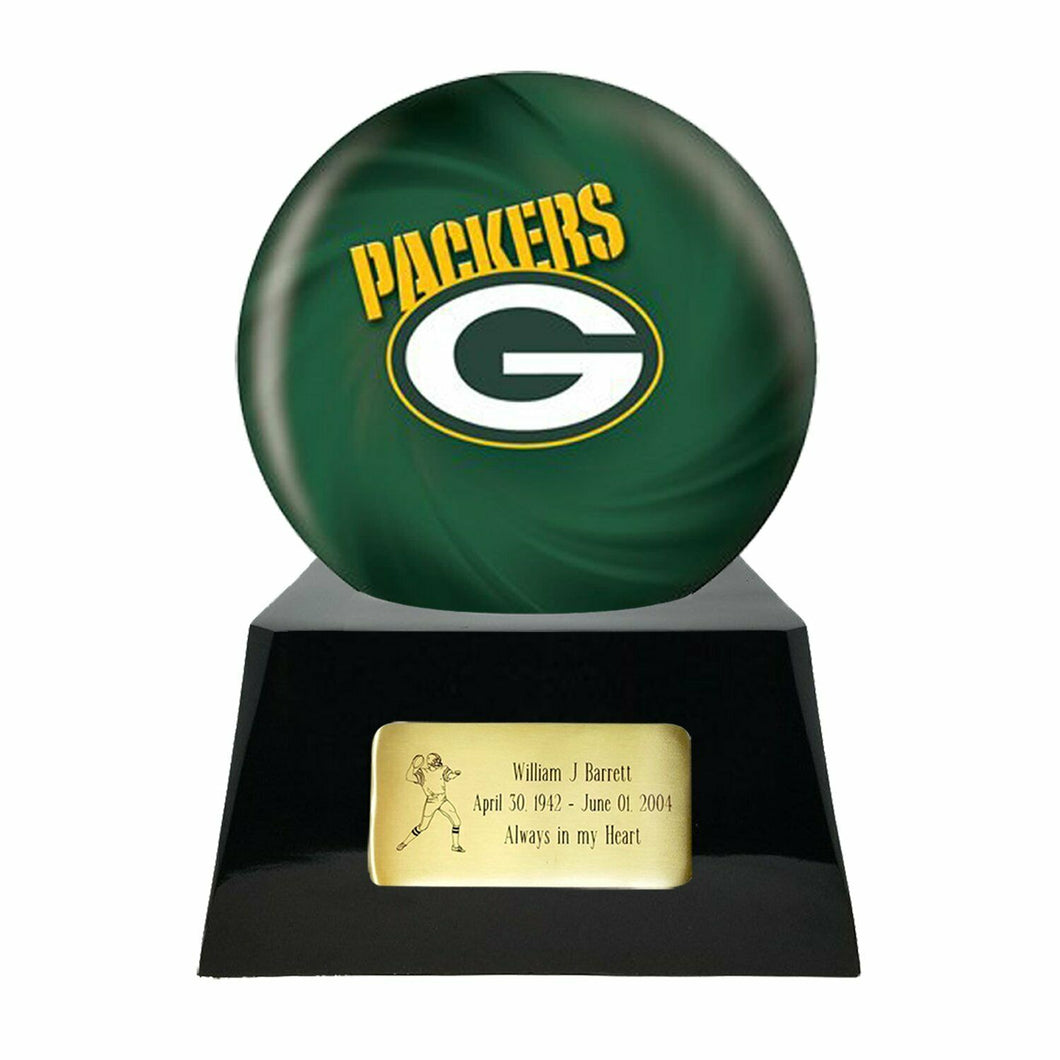 Large/Adult 200 Cubic Inch Green Bay Packers Metal Ball on Cremation Urn Base