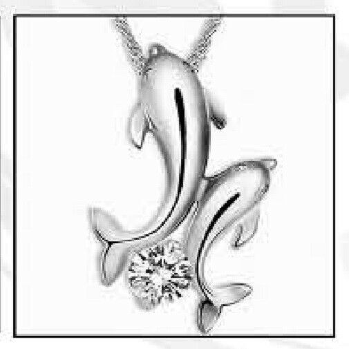 Two Dolphins Stainless Steel Funeral Cremation Urn Pendant w/Chain for Ashes