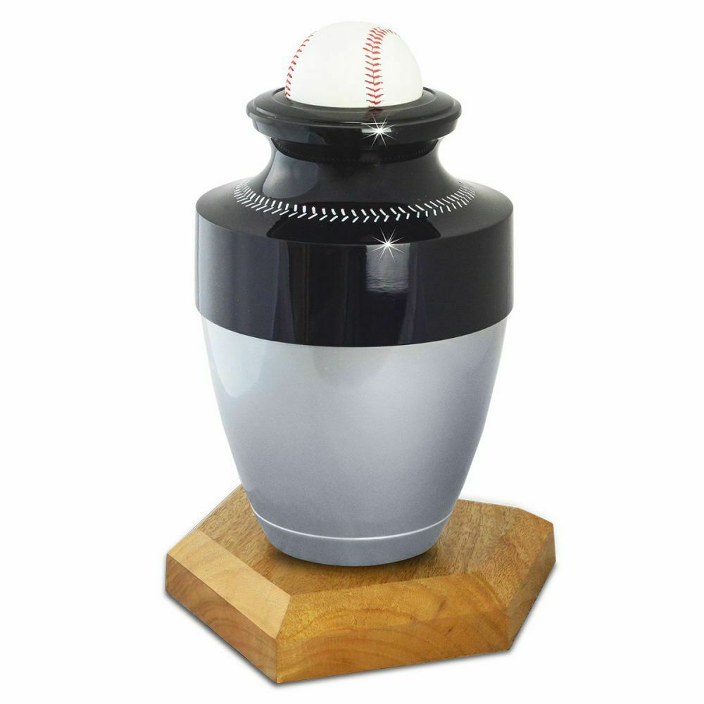 Large/Adult 220 Cubic Inch Grey & Black Aluminum Baseball Funeral Cremation Urn