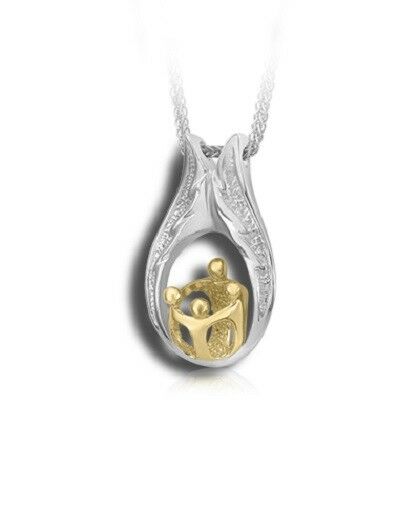 Sterling Silver & 10kt Gold 1 Adult & 3 Children Cremation Urn Pendant w/Chain